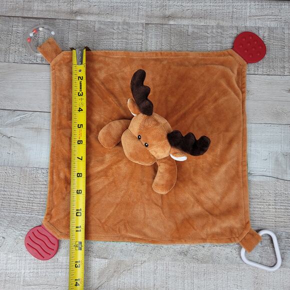Reindeer Plush Baby Lovey Modern Baby Rattle Teether Moose Security Blanket - Picture 5 of 9
